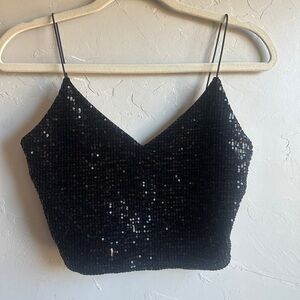 Black Sequin Cami Crop Top Y2K Party Girl Indie Sleaze Going Out Sz M